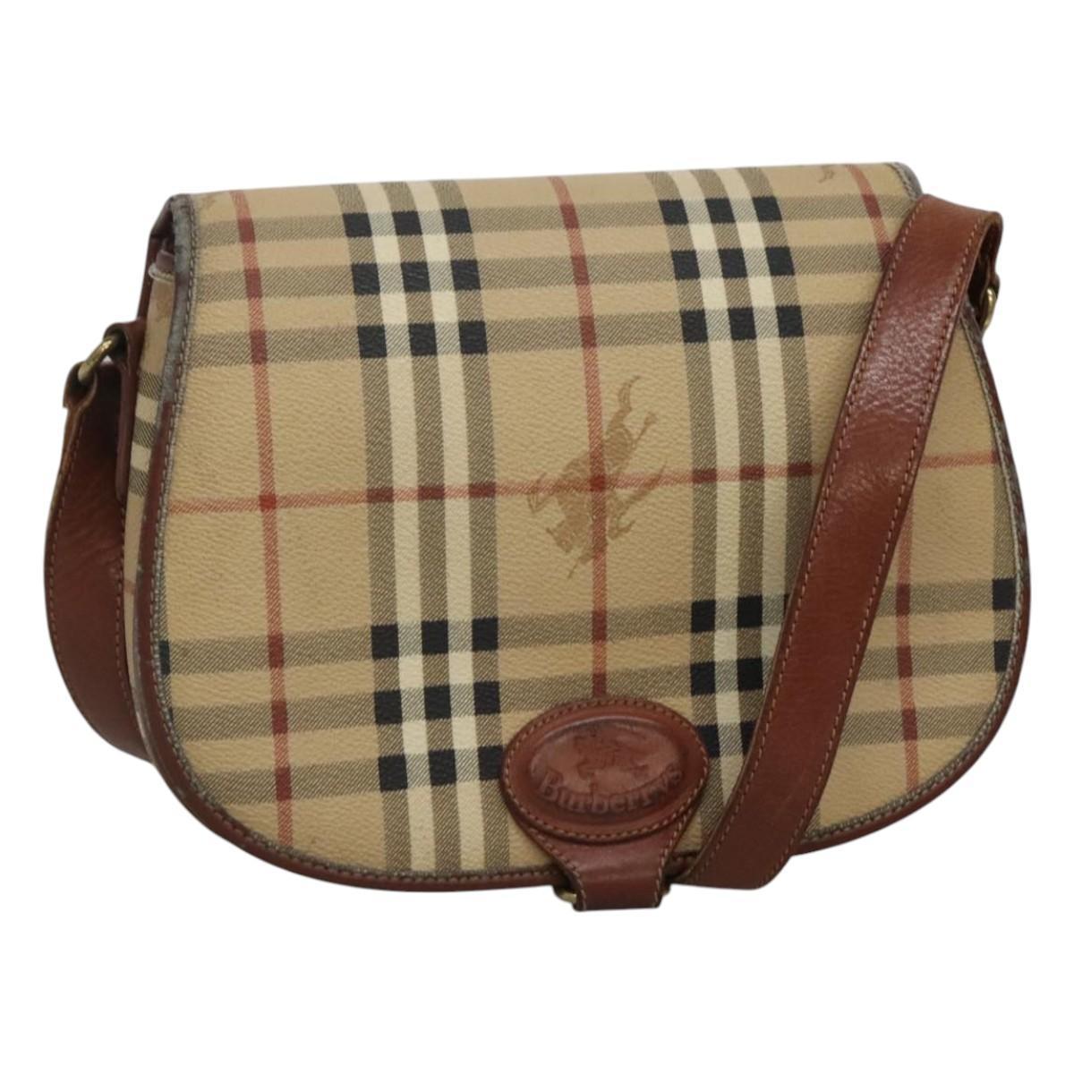 Burberrys Nova Check Shoulder Bag Pvc Beige Brown Gold Auth Ba689